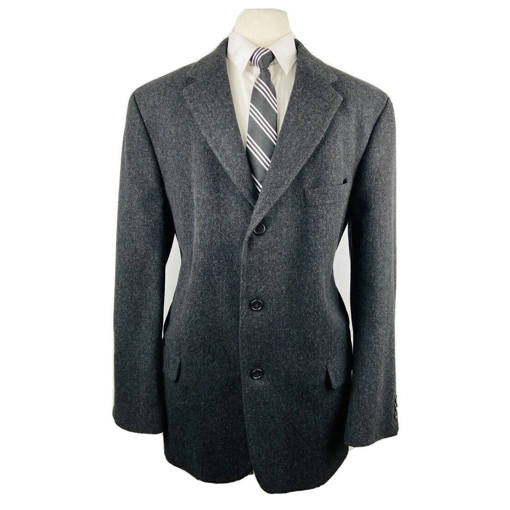EDDIE BAUER MENS 46R BLACK THICK WOOL CASHMERE BLAZER SPORT COAT SUIT JACKET